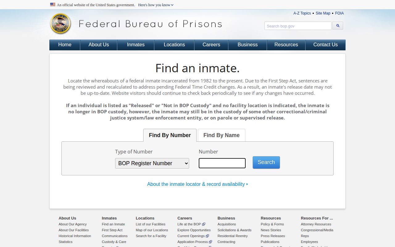 Madison County federal custody check in the Federal Bureau of Prisons inmate locator