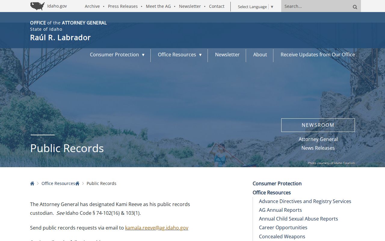 Idaho Attorney General public records guidance for a Madison County request