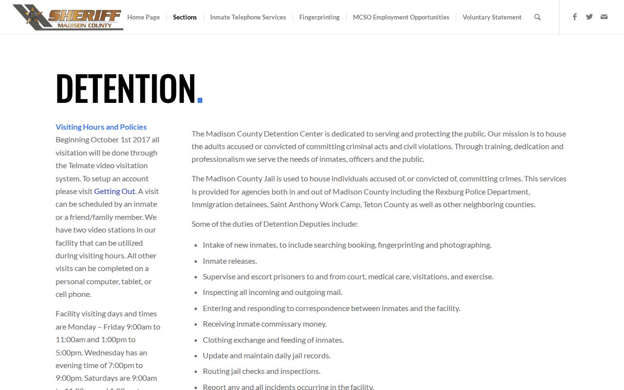 Madison County Detention Center booking and daily jail records information